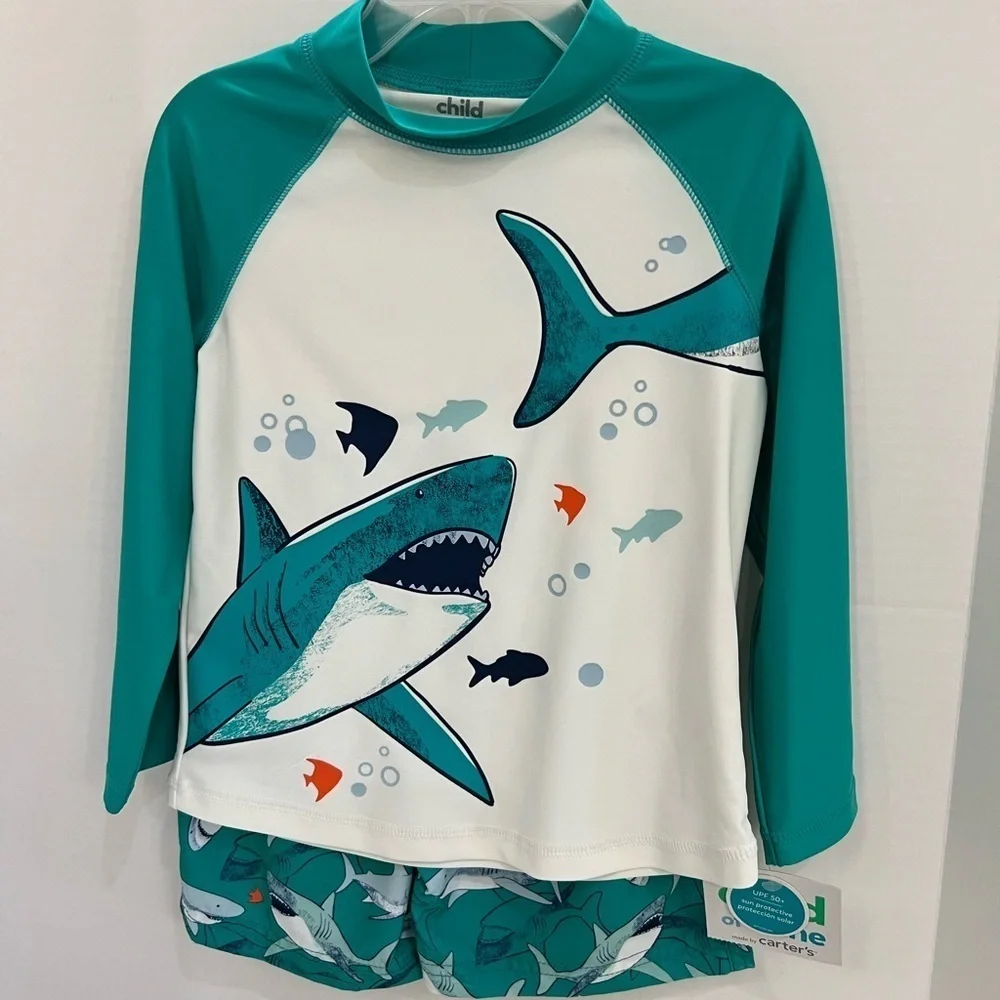 Kids Swim Shirt - Teal and White